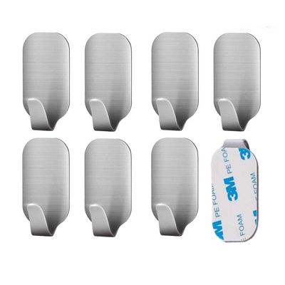HASTHIP 8 Pack Stainless Steel Adhesive Wall Hanger Self Adhesive Hooks Waterproof Heavy Duty Sticky Wall Hooks for Hanging Bathroom Kitchen Robe Coat Towel Kitchen Utensils (Narrow Hook)