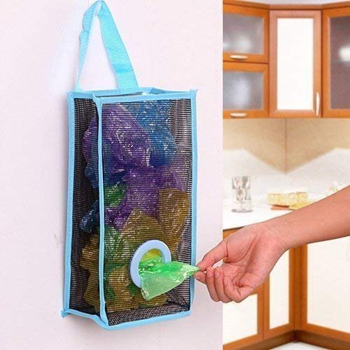 Savpesh Plastic Bag Holder, Dispenser Hanging Storage Mesh Garbage Big/Trash Bags Organizer Recycling Grocery Shopping Pocket Hanging Containers for Kitchen