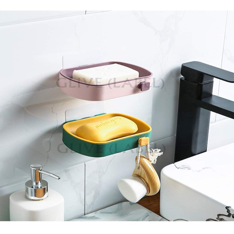 GLIVE (LABEL) Bathroom Wall Hanging Soap Holder Storage Box Adhesive Sticker Soap Box Cosmetic Holder Rack Bathroom Shower Soap Dish Hanging Tray (4)