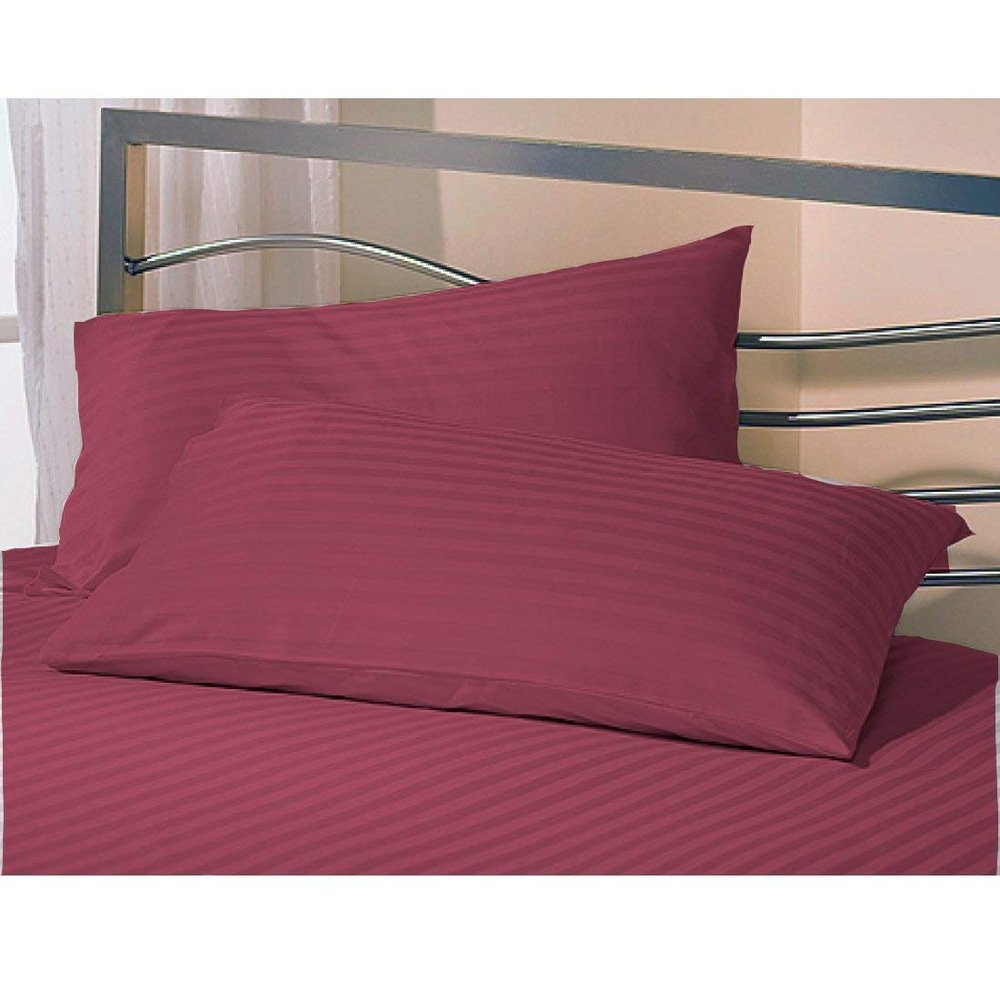 Texlux Cotton Luxurious Striped 2 Piece Sateen Pillow Cover Set, Standard Size, 17 inch x 27 inch- Maroon
