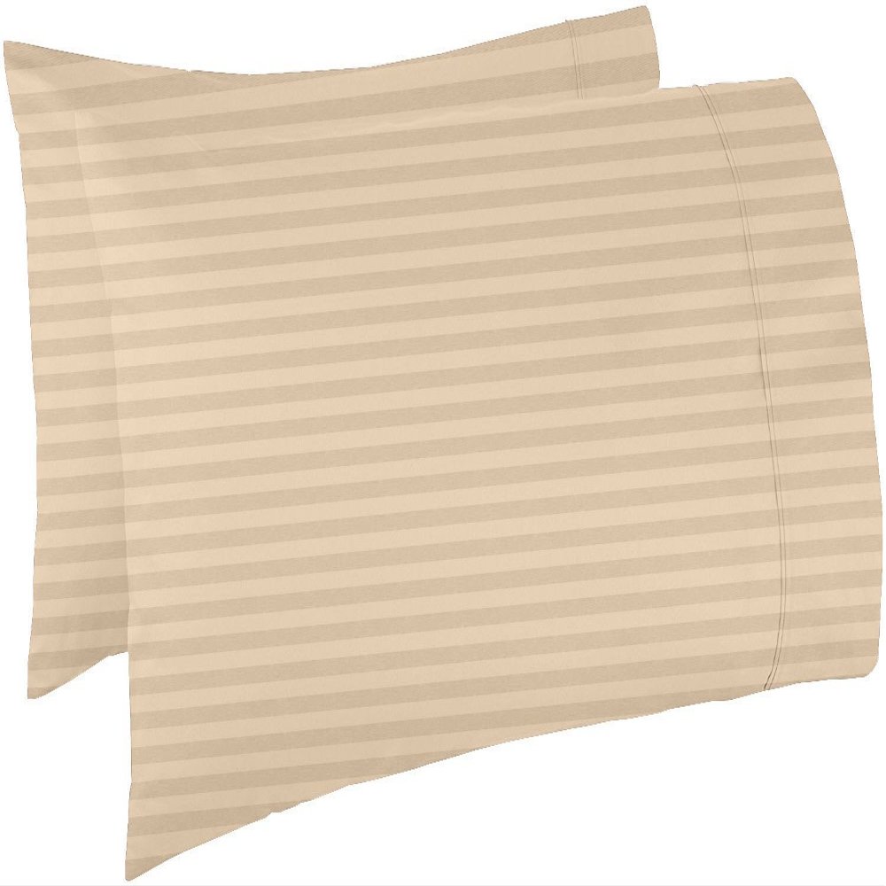 Texlux Cotton Luxurious Striped 2 Piece Sateen Pillow Cover Set, Standard Size, 17 Inch x 27 Inch- Golden