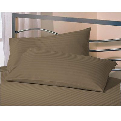 Texlux Cotton Luxurious Striped 2 Piece Sateen Pillow Cover Set, Standard Size, 17 inch x 27 inch- Brown