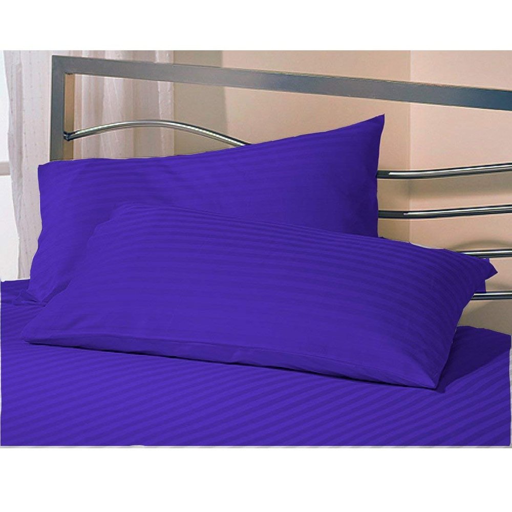 Texlux Cotton Luxurious Striped 2 Piece Sateen Pillow Cover Set, Standard Size, 17 inch x 27 inch- Navy Blue