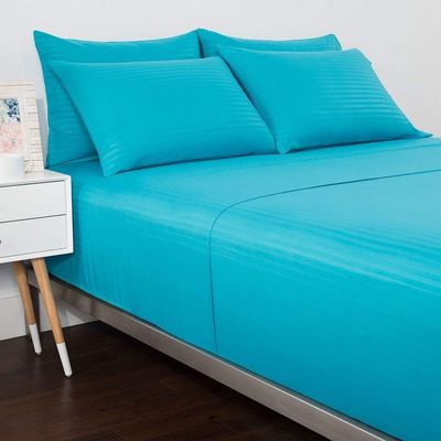 Texlux Cotton Luxurious Striped 2 Piece Sateen Pillow Cover Set , Standard Size , 17 Inch x 27 Inch- Turquoise Blue