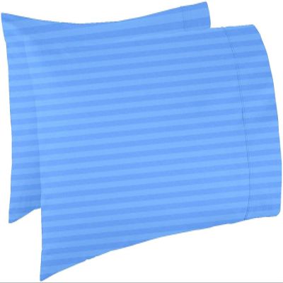 Texlux Cotton Luxurious Striped 2 Piece Sateen Pillow Cover Set, Standard Size, 17 inch x 27 inch- Sky Blue