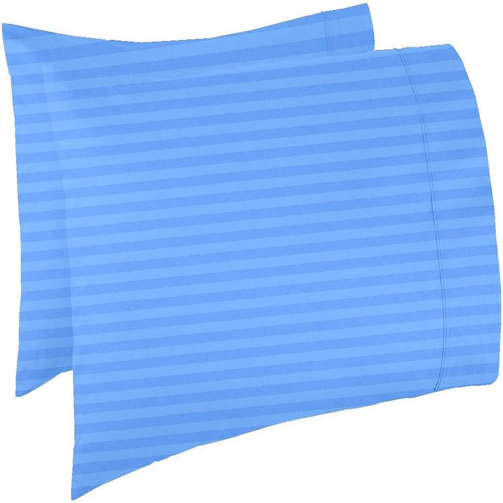 Texlux Cotton Luxurious Striped 2 Piece Sateen Pillow Cover Set, Standard Size, 17 inch x 27 inch- Sky Blue
