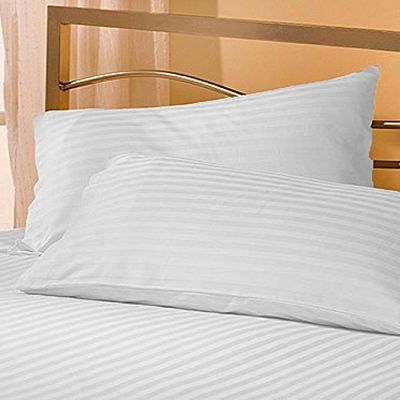 Texlux Cotton Luxurious Striped 2 Piece Sateen Pillow Cover Set, Standard Size, 17 inch x 27 inch- White