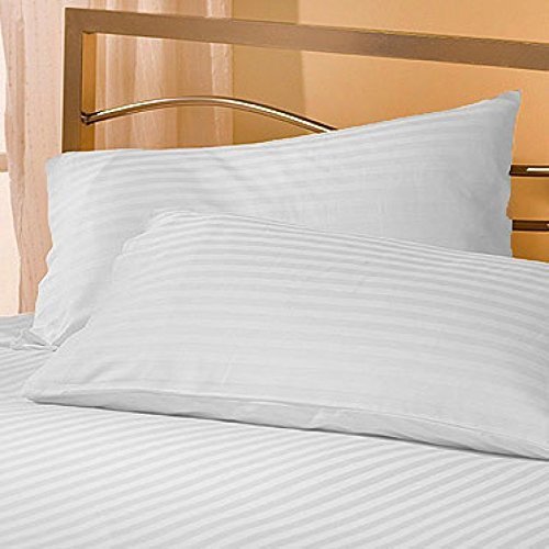 Texlux Cotton Luxurious Striped 2 Piece Sateen Pillow Cover Set, Standard Size, 17 inch x 27 inch- White