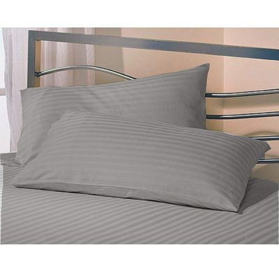Texlux Cotton Luxurious Striped 2 Piece Sateen Pillow Cover Set, Standard Size, 17 inch x 27 inch- Grey