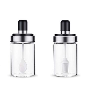 Simxen Glass Jar with Spoon - 250ml, 1 Brush Jar, 1 Spoon Jar, Multicolour