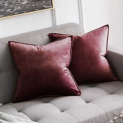 Khooti Decorative Velvet Square Cushion Cover Throw Pillow Cover for Living Room Couch Diwan Single Seater Sofa, Colourful Modern Small 10 x 10 Inches / 25 x 25 cm (Colour - Jam)(Set of 2 Pieces) C2