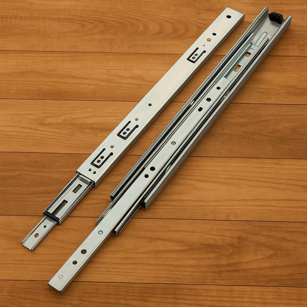Lapo 18-Inch Heavy-Duty Mild Steel Drawer Channel Slides for Kitchen and Wardrobe - Telescopic Design, 45kg Capacity(Silver, Pack of 1 Set)