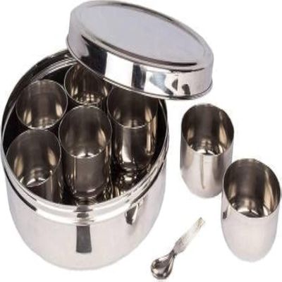 ATROCK Stainless Steel 7 Spice Container Masala Box for Kitchen air Tight and Dishwasher Safe