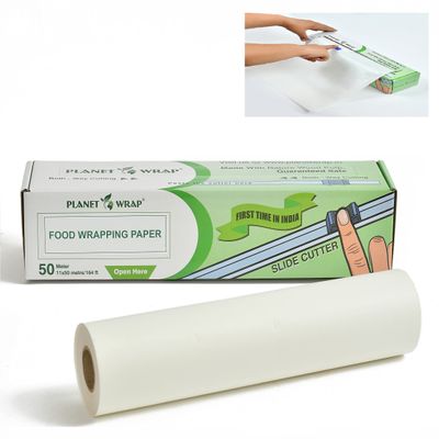 Planet Wrap Food Wrapping Paper - White, 11x50 Inches, 50 Meters with Slide Cutter, Microwave Safe, Unprinted, Unwaxed, Uncoated, 100% Hygienic, 50 GSM Thickness