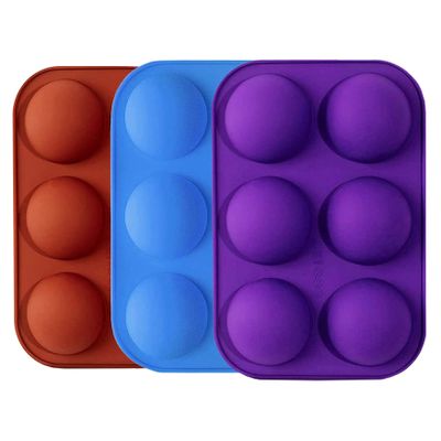 TruVeli Silicone 6 Cavity Half Circle Sphere Chocolate Mould for Chocolate, Jelly, Dome Mousse, Pudding, Handmade Soap, Cupcake Pan - Multicolor (Pack of 3)