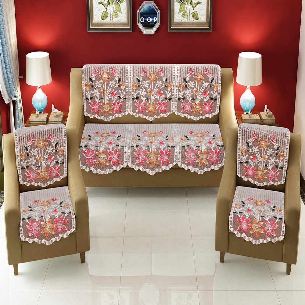 Castiqa Cotton Fabric Floral Design Sofa Covers (Multi Floral, 5 Seater) W x H: 69 x 178 cm