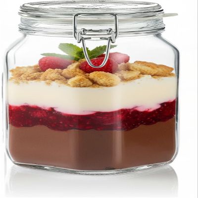 STAR WORK Glass Jars With Airtight Lids And Leak Proof Rubber Gasket,Large Wide Mouth Mason Jars With Buckle Lids For Kitchen Canisters 1500Ml,Big Glass Storage Containers (1, Square), Transparent