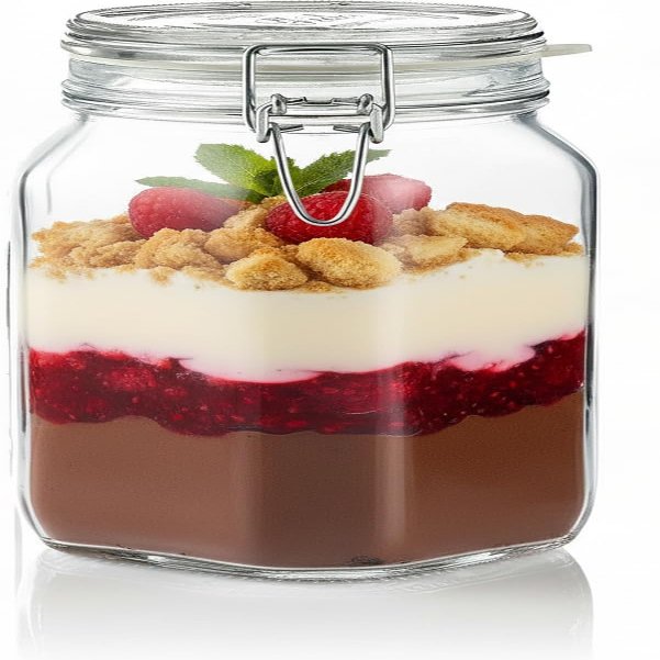 STAR WORK Glass Jars With Airtight Lids And Leak Proof Rubber Gasket,Large Wide Mouth Mason Jars With Buckle Lids For Kitchen Canisters 1500Ml,Big Glass Storage Containers (1, Square), Transparent