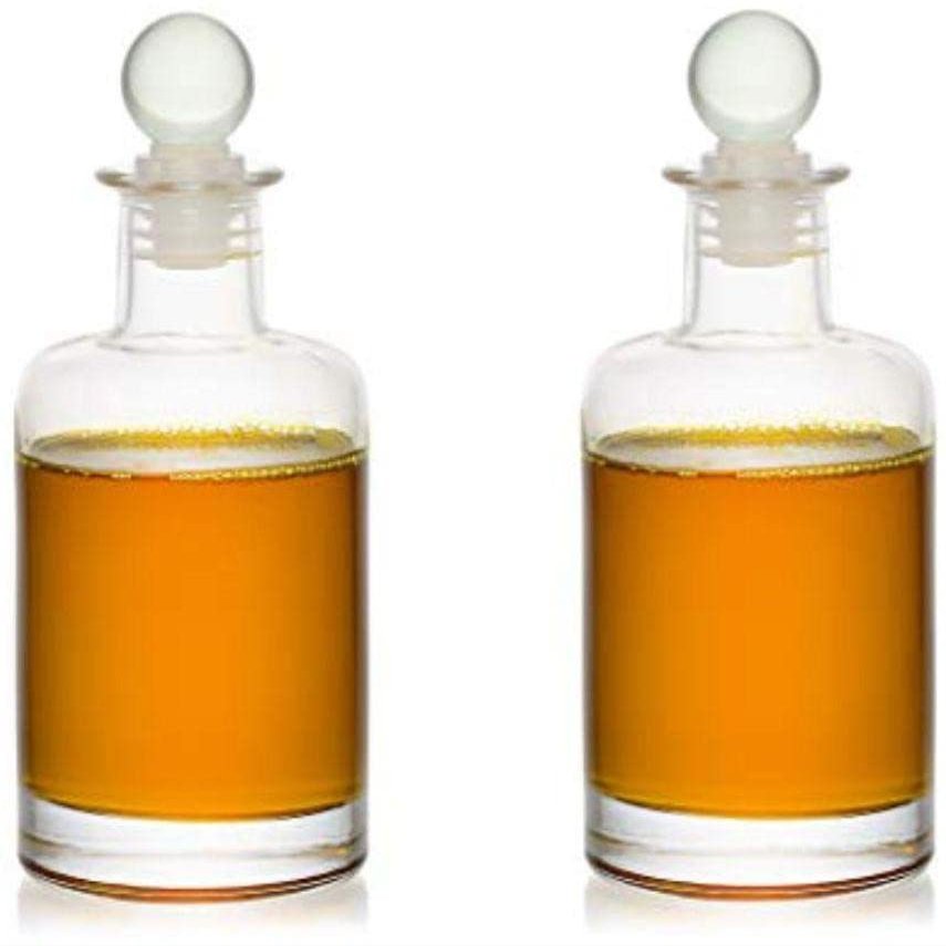 SATYAM KRAFT 2 Pcs Oil Bottle Designer Glass Bottle with Round Lid for Oil, Juice, Milk, Storage | 250 ML | Transparent | Multipurpose Container for Kitchen, Office, Home, Picnic | 16 Cm Height