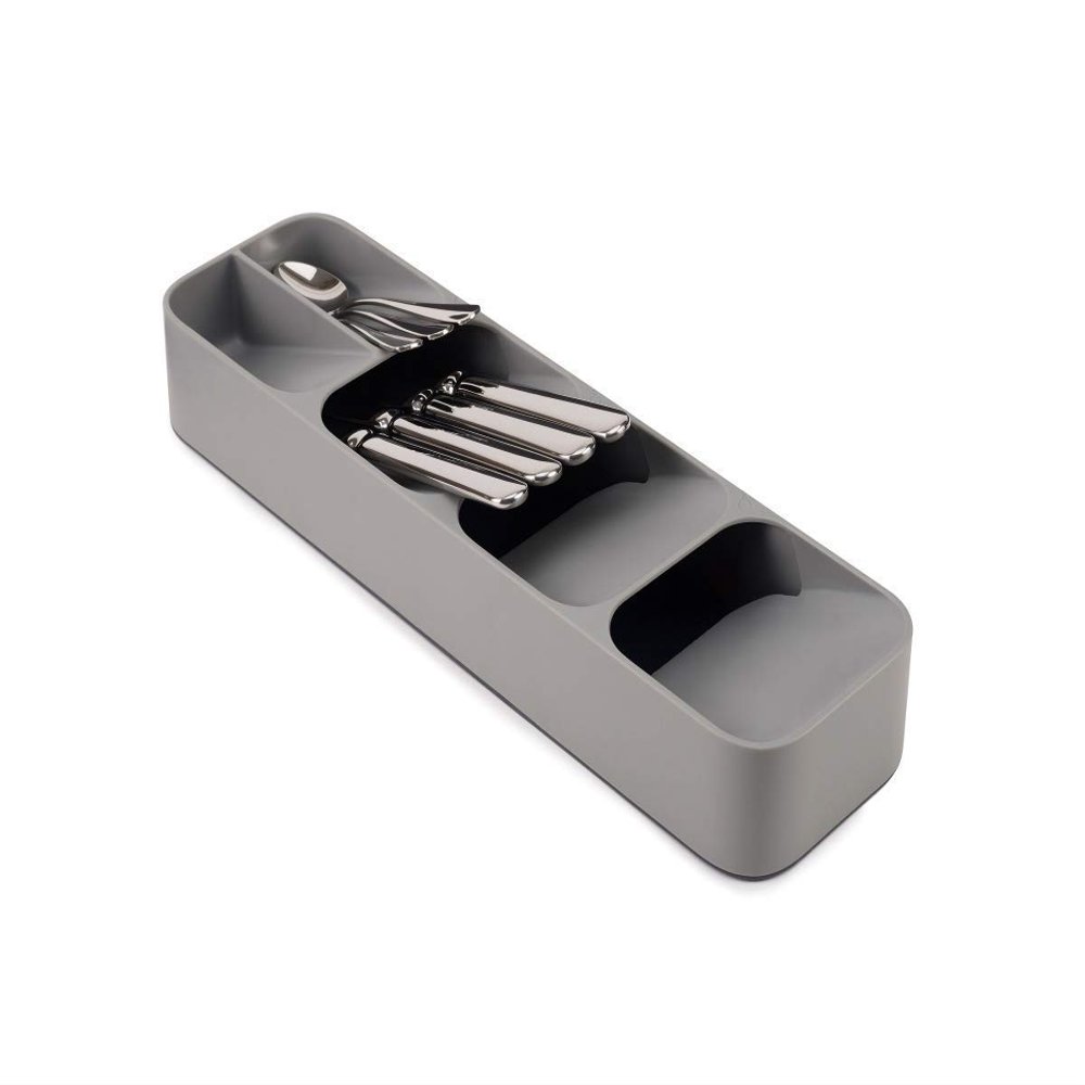AKbha Plastic Kitchen Drawer Organizer Tray Cutlery Spoon Fork Storage Tableware Holder Rack Box Kitchen Utensil Flatware Tray 39.6 * 11 * 5.5cm (Grey and white)
