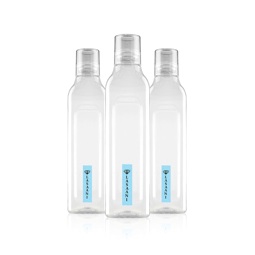 LASAANI Square Unbreakable Plastic 1000 ml Fridge Water Bottle Set of 3, White (Premium edition)