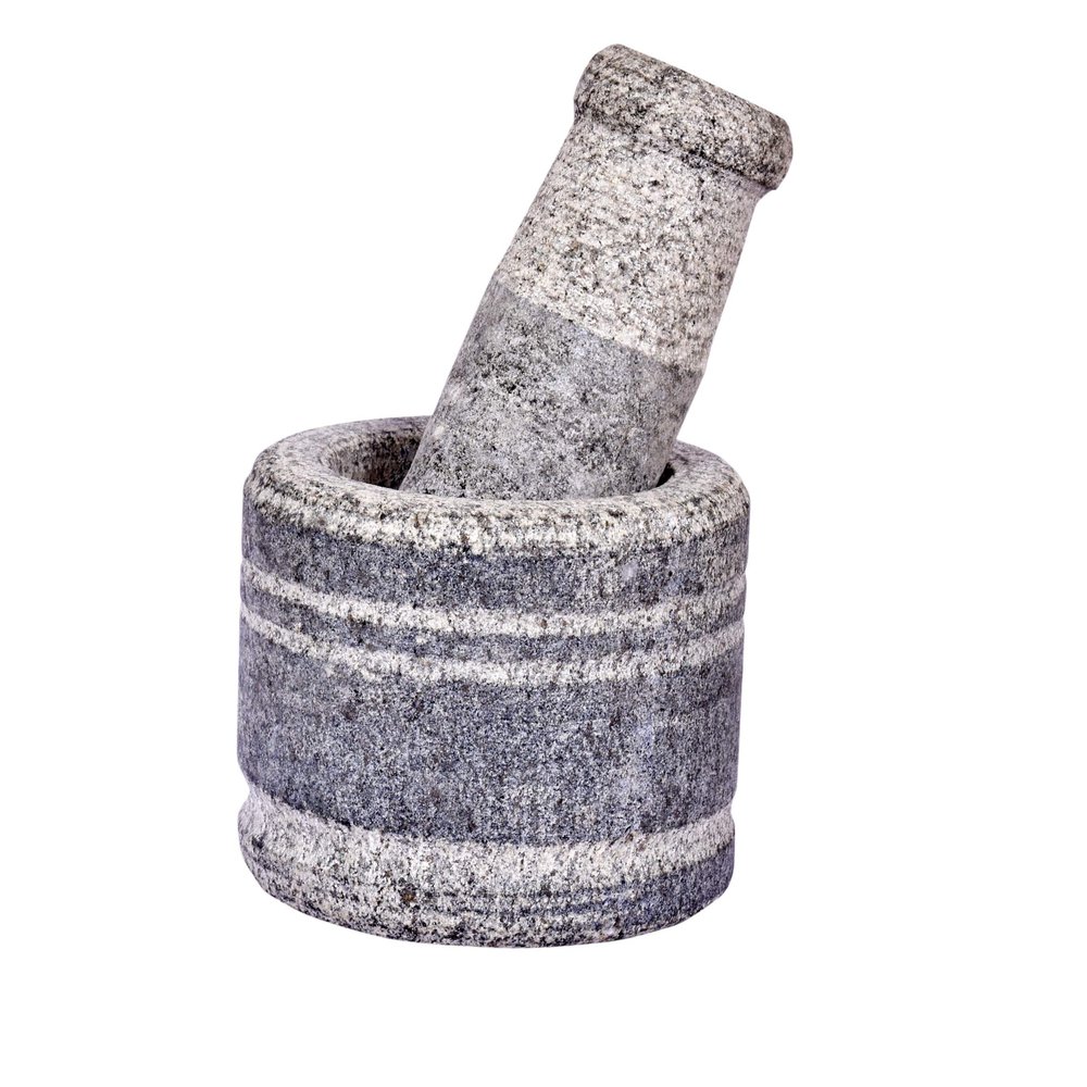 EZAHK Mortar and Pestle Set for Spices, Okhli Masher, Khalbatta, Kharal, Mixer, Natural & Traditional Grinder and Musal, Well Design for Kitchen, Home, Herb (4 in)