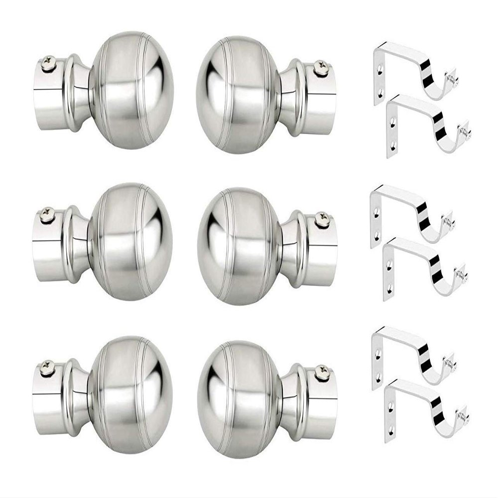 Bzcarts Best Range Collection Stainless Steel Glossy Matte Series Curtain Bracket Support 3 Set Door and Window Fitting 6 Pieces for 1 Inch Rod (6)