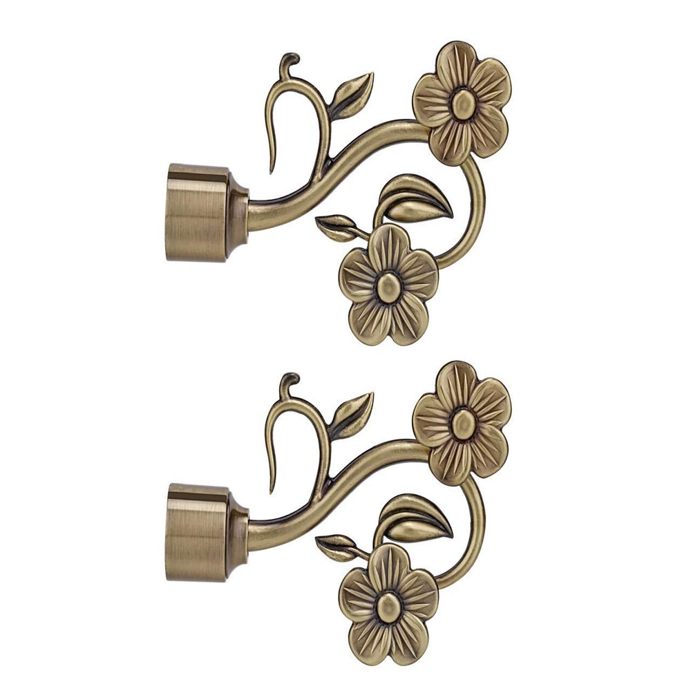 Bzcarts Brass Antique Curtain Bracket/Fittings/Finials/Accessories - 1 Pair With Centre Support for 1 Inch Rod (2 Pcs) (1) | Dash