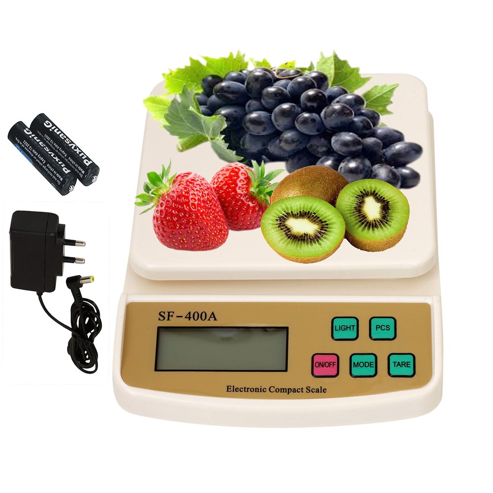 REXBURG Electronic Digital Weighing Scale, | Food Weight Scale for Home, Kitchen | Small, Portable Weighing Scale for Food, Products with Tare Function with Adaptor (10 Kg-SF 400A) - White