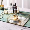 Ruhi Collections Square Glass Vanity Tray with Brass Rim and Mirror Base (6 x 6 x 1.25 Inches) view 1