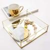 Ruhi Collections Square Glass Vanity Tray with Brass Rim and Mirror Base (6 x 6 x 1.25 Inches) view 2
