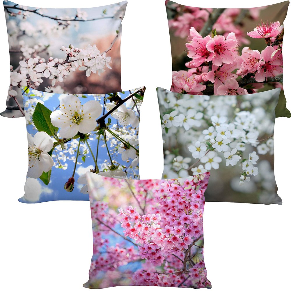 AMAZE ATTIRES | Decorative Printed Square Cushion Cover Set of 5 Throw Pillow Covers/Cases for Couch Sofa Home (12 x 12 inch or 30cm x30cm) ATCU089