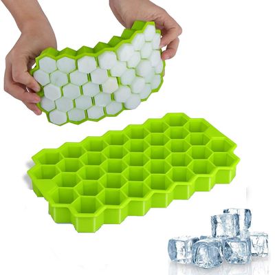 SZ SAMEZONE Rubber Flexible Silicone Honeycomb Shape 37 Cavity Ice Cube Trays for Freezer (Multicolor) - Pack of 2