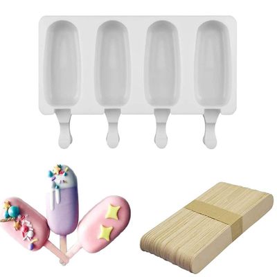 HEET Ice Cream Mould Popsicle, Silicone Easy Cream Ice Pop Molds Cakesicle Homemade Popsicle Wooden Sticks DIY Ice Cream, 4-Cavity