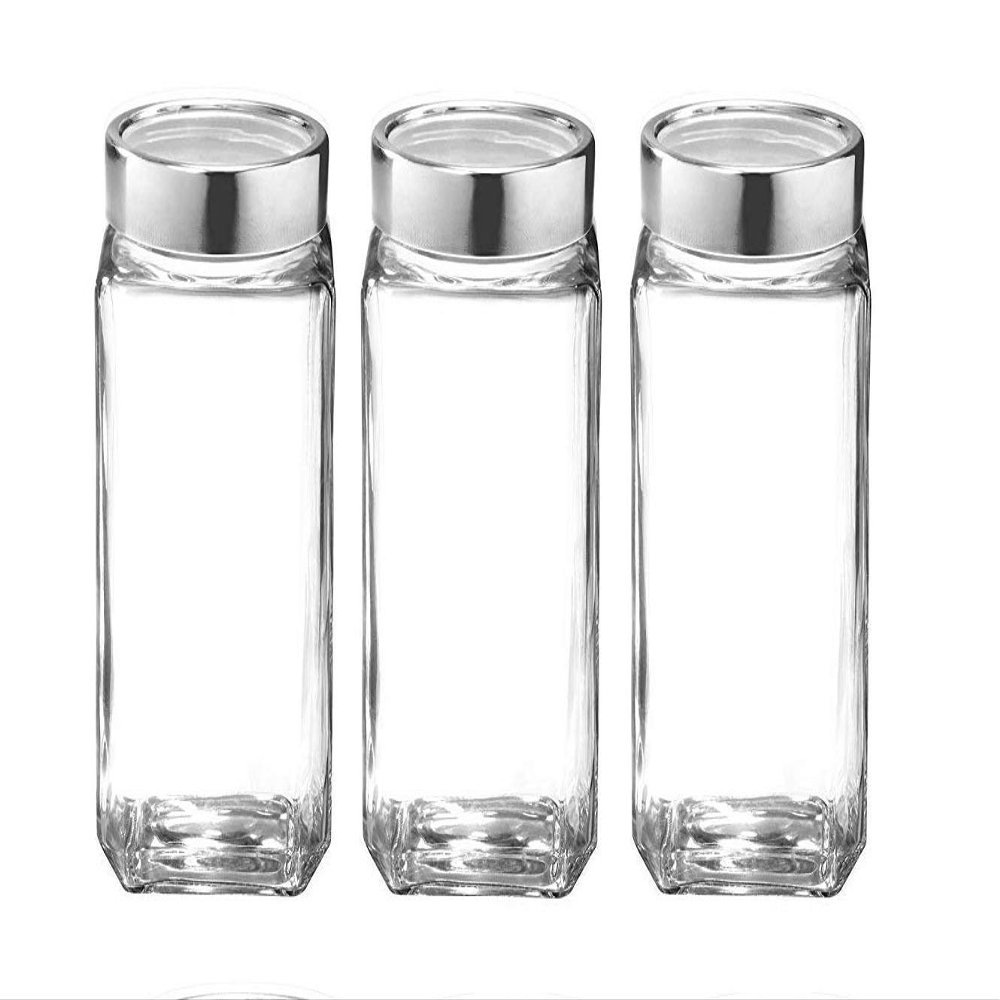 Glass Jar with Lid, Cube Glass Container for Kitchen, 350 ml, pack of 3