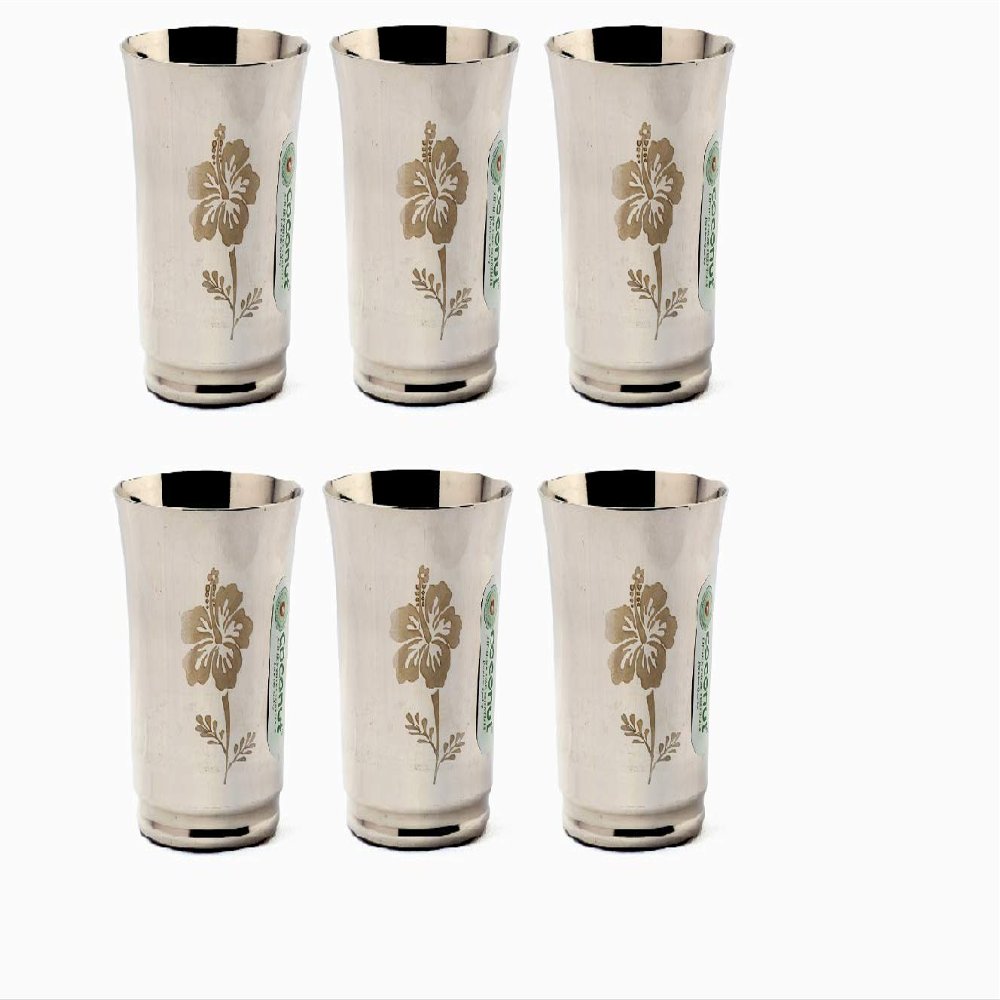KCL Ekonomica Stainless Steel Laser Etching Water Glass/Drinking Glass/Tumblers - Capacity - 250ML Each Glass- Pack of 6