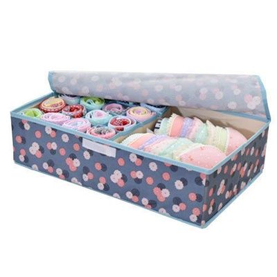 Vaoza Innerwear Organizer 16+1 Compartment Foldable Fabric Storage Box for Closet, Storage Box/Closet Organizer/Drawer Organizer, Underwear Closet Storage for Socks, Bra (Sky Blue Flower)