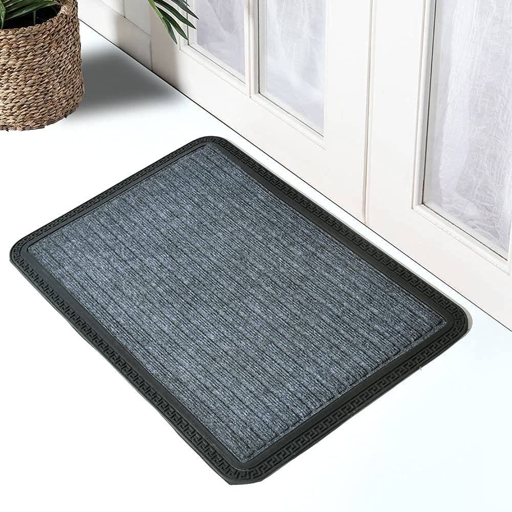 Ultica Fab Door Mat for Indoor Outdoor Heavy Duty Welcome Mat with Non-Slip Rubber Backing, Low Profile Entryway Doormat for Front Door, Porch, Patio, Garage Easy to Clean (Grey, 40 x 60 cm)