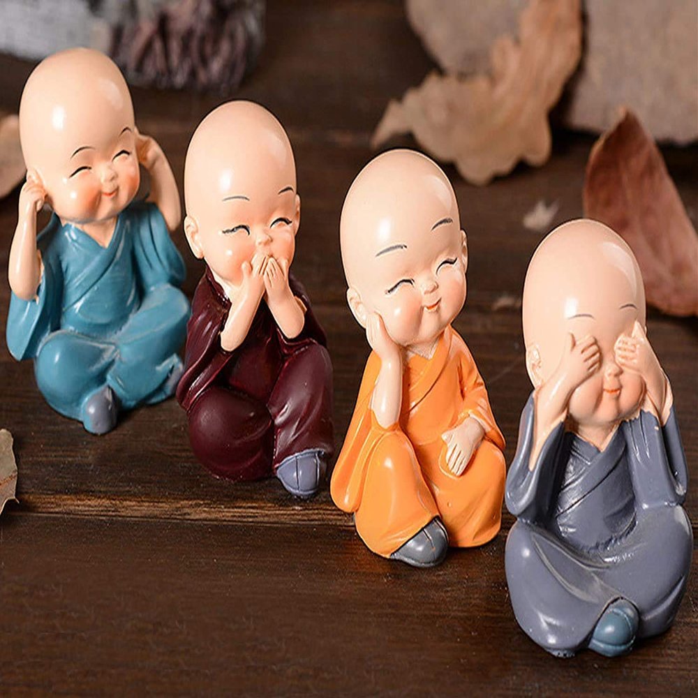 PlantaZee Polystone Baby Hat Monk Buddha Idols, Standard, Multicolour, Set of 4