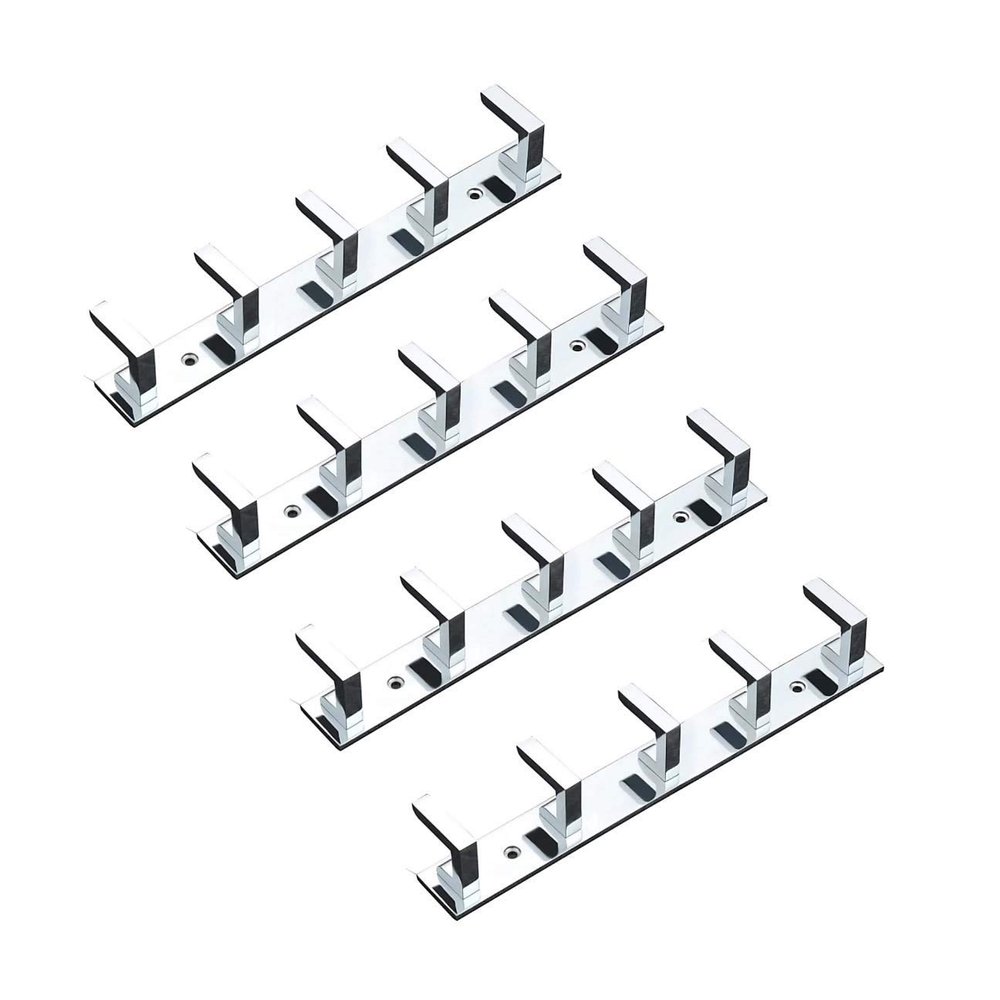 QUISTAL 5 Pin L Hook - Premium Glossy Clothes, Towel, Keys and Robe Hook Rail Wall, Door, Bedroom, Bathroom Steel Hook (Silver) (Pack of 4)