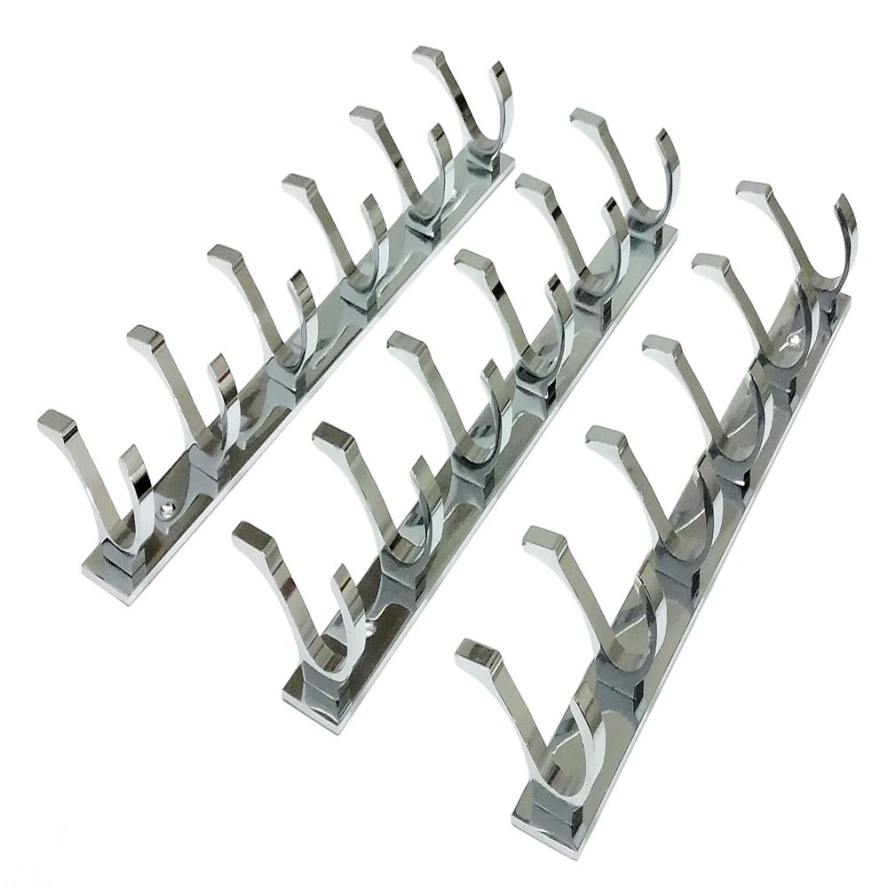 QUISTAL 6 Pin Duck Hook Pack of 3 - Premium Dual Edges Hook for Hanging Clothes, Towel, Keys and Robe Hook Rail Wall, Door, Bedroom, Bathroom Steel Hook (Silver) (3)